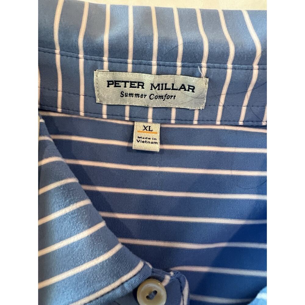 PETER MILLAR XL Summer Comfort Polo Mens Blue- White Stripe Golf Vacation Preppy - Picture 5 of 13